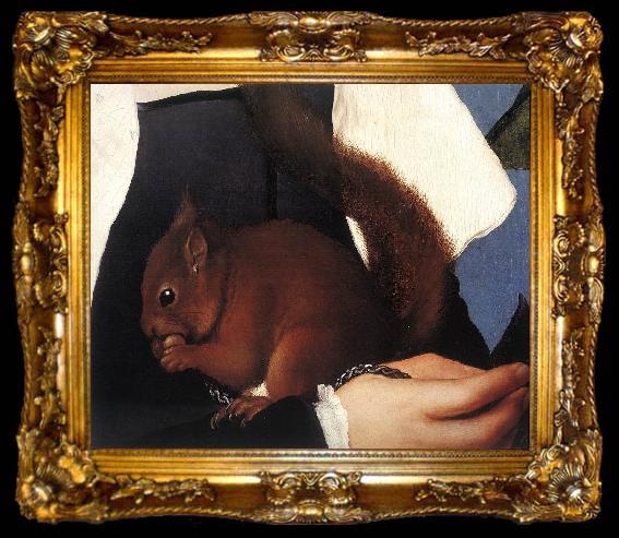 framed  HOLBEIN, Hans the Younger Portrait of a Lady with a Squirrel and a Starling (detail) sf, ta009-2